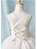 Ivory Lace Tulle Cross Back With Feather Flower Girl Dress